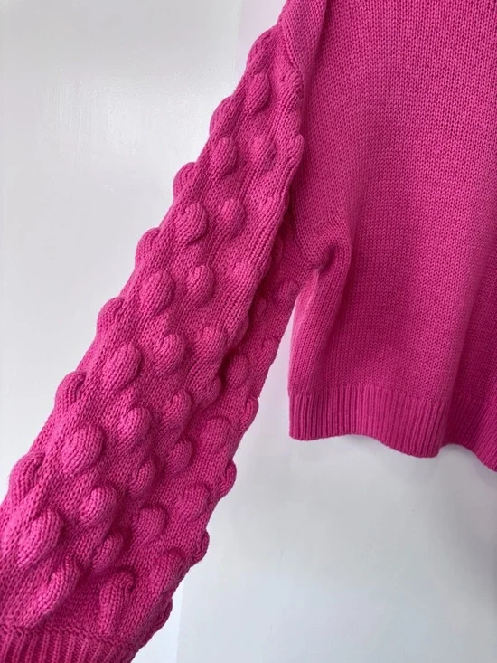 Divided| H&M| Barbie Pink Balloon-Sleeve Cozy Crewneck Sweater Sz S - Picture 3 of 6